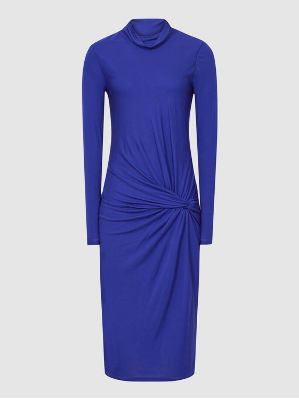 Freya Cobalt Blue Long-Sleeve Twist-Waist Bodycon Midi Dress US 0 Viscose Luxury